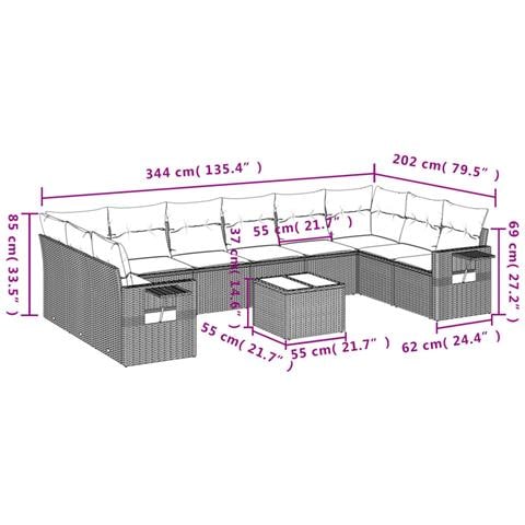 Set Divani Da Giardino 11 Pz Con Cuscini In Polyrattan Nero - Foto 3