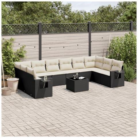 Set Divani Da Giardino 11 Pz Con Cuscini In Polyrattan Nero - Foto 1
