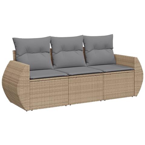 Lusso Casadino -  Set Divano Da Giardino 3 Pz Con Cuscini Beige In Polyrattan - Foto 1
