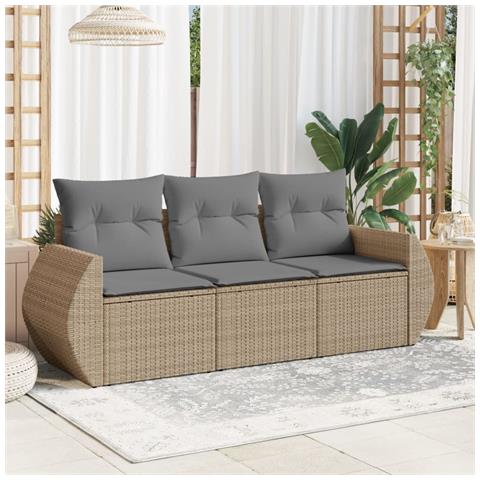 Lusso Casadino -  Set Divano Da Giardino 3 Pz Con Cuscini Beige In Polyrattan - Foto 3