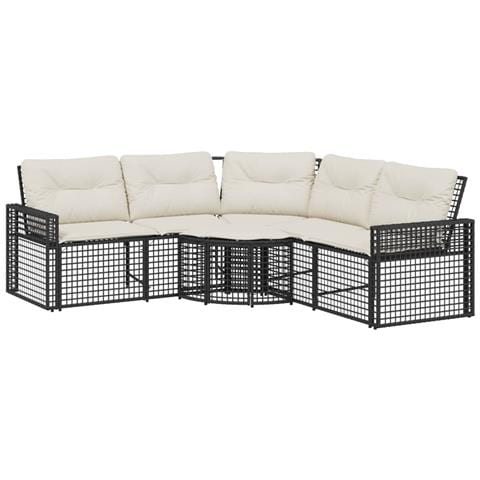 Divano da Giardino a L con Cuscini e Pouf Nero in Polyrattan - Foto 1