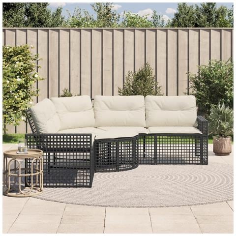 Divano da Giardino a L con Cuscini e Pouf Nero in Polyrattan - Foto 2