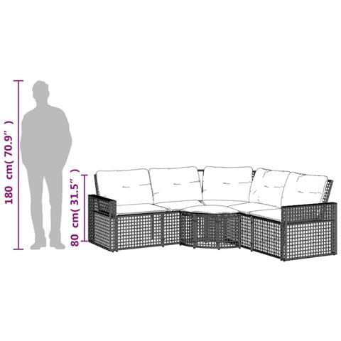 Divano da Giardino a L con Cuscini e Pouf Nero in Polyrattan - Foto 9