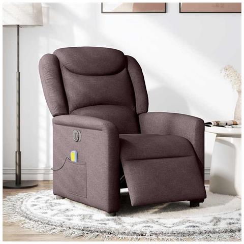 Poltrona Massaggio Reclinabile Elettrica Marrone Scuro Tessuto - Foto 2