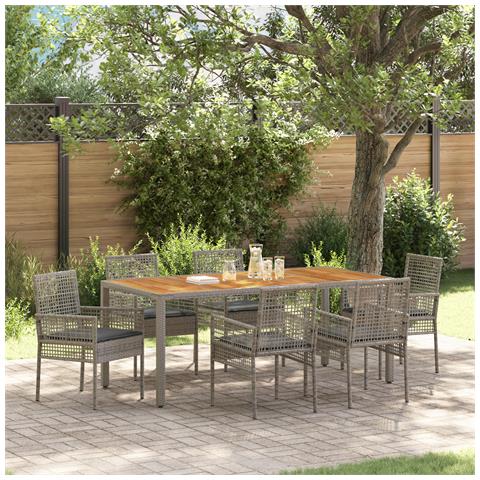 Set Pranzo Giardino in 7 Pezzi con Cuscini Grigio in Polyrattan - Foto 2