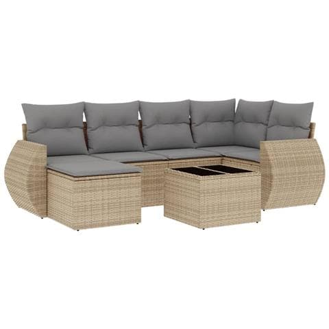 Set Divani da Giardino 7 pz con Cuscini Beige in Polyrattan - Foto 1
