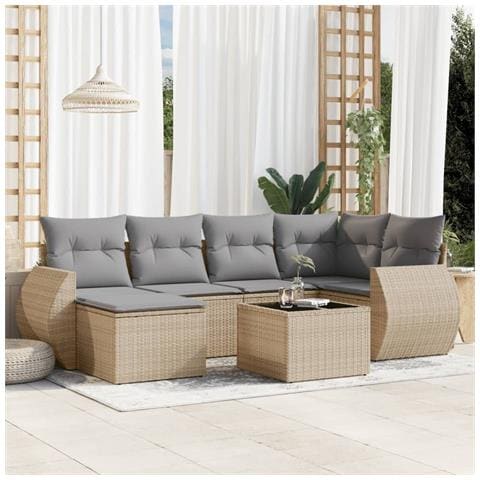 Set Divani da Giardino 7 pz con Cuscini Beige in Polyrattan - Foto 2