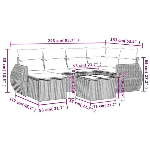 Set Divani da Giardino 7 pz con Cuscini Beige in Polyrattan - Foto 9