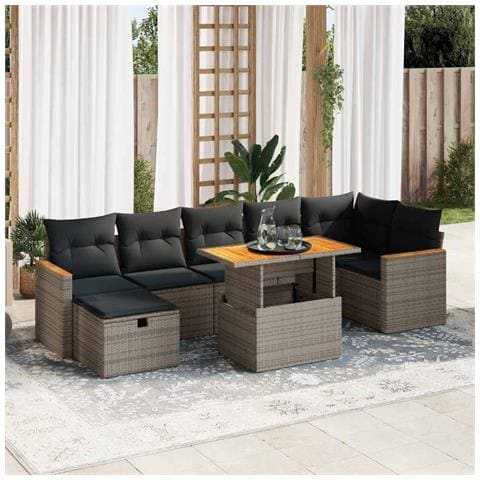 Set Divano da Giardino 5 pz con Cuscini Grigio in Polyrattan - Foto 2