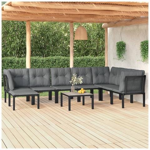 Set Salotto da Giardino 9 pz Nero e Grigio in Polyrattan - Foto 2