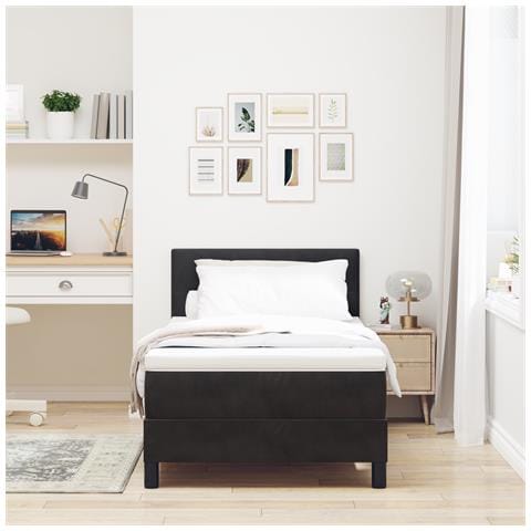 Letto con Rete a Doghe e Materasso Nero 90x200 cm Velluto - Foto 2