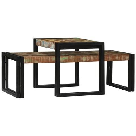 Set di 2 Tavolini da Caffè in Legno Massello di Recupero - Foto 1