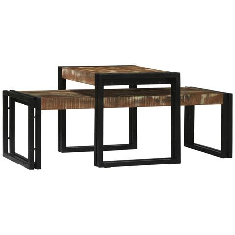 Set di 2 Tavolini da Caffè in Legno Massello di Recupero - Foto 2