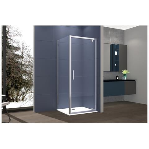 Box Doccia 2 Lati 90x80 Cm Fisso + Porta 1 Battente H195 Cm Viola Cromato - Foto 1