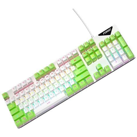 Tastiera Meccanica Cablata Retroilluminata Arcobaleno Interruttore Blu Hot-swappable 104 Tasti White+green - Foto 2