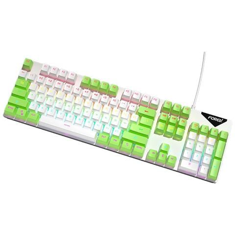 Tastiera Meccanica Cablata Retroilluminata Arcobaleno Interruttore Blu Hot-swappable 104 Tasti White+green - Foto 3