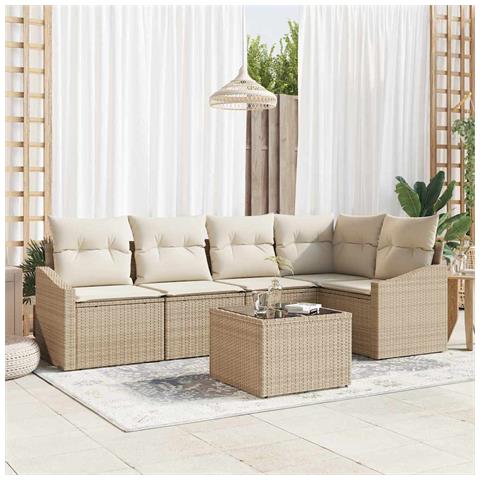 Set da Pranzo per Giardino con cuscino 6 pcs Beige e Crema - Foto 2