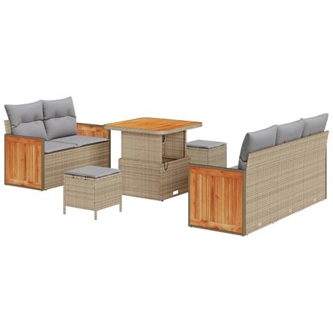 Set Divano da Giardino con cuscino 8 pcs Beige Poly Rattan - Foto 1