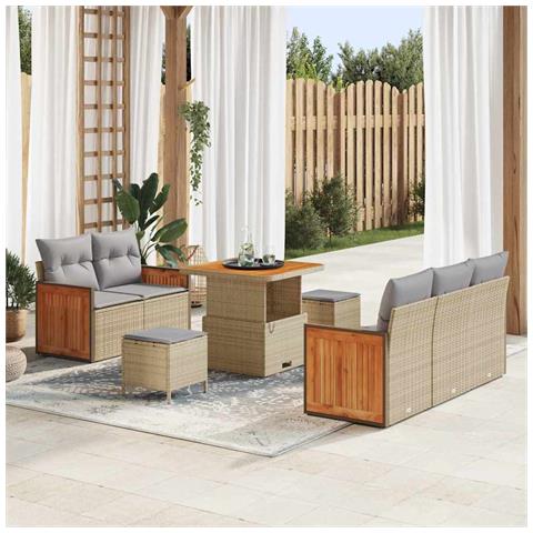 Set Divano da Giardino con cuscino 8 pcs Beige Poly Rattan - Foto 2