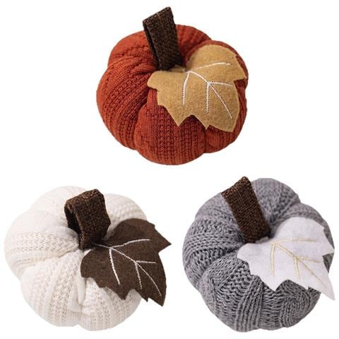 Set Di 3 Piccole Zucche Lavorate A Maglia Per Decorazioni Del Ringraziamento - Decorazioni Per La Raccolta Autunnale - Foto 1