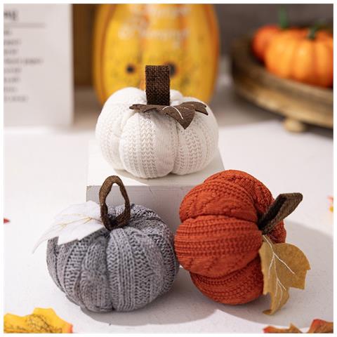 Set Di 3 Piccole Zucche Lavorate A Maglia Per Decorazioni Del Ringraziamento - Decorazioni Per La Raccolta Autunnale - Foto 2