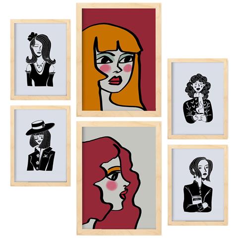 Set Di 6 Stampe Mostra La Bellezza Nei Dipinti Decorativi Estetici Astratti Femminili Per Il Tuo Soggiorno Di Casa A3 & A4 Telaio In Legno Chiaro - Foto 1