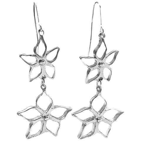 Orecchino Doppio Blom Lungo Irregolare In Argento Placcato Gancio 10µ - Foto 1