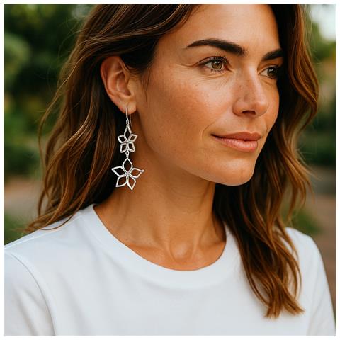 Orecchino Doppio Blom Lungo Irregolare In Argento Placcato Gancio 10µ - Foto 4