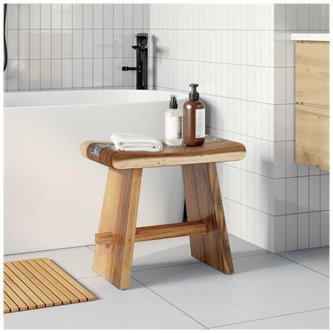 Sgabello per Bagno Naturale 50 x 30 x 45 cm Legno Naturale - Foto 2