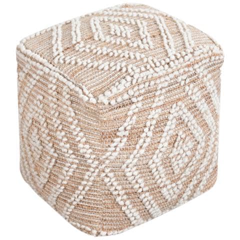 Megan - Pouf In Lana Avorio Con Decoro 40 X 40 - Foto 1