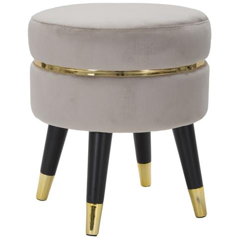 Sgabello Paris Grigio E Gold In Tessuto Su Gambe Nere - Ø 35 X H 40,5 Cm - Foto 1