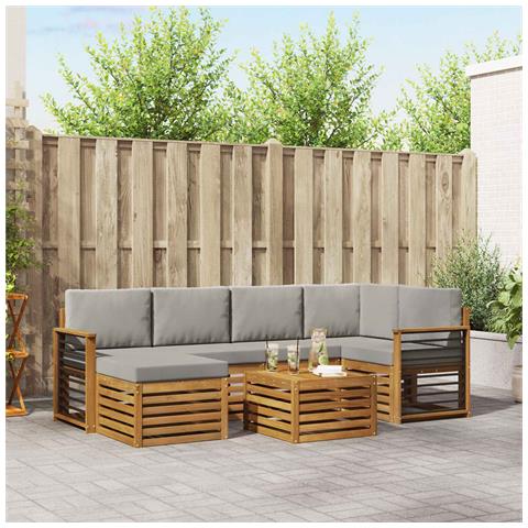 Set divani con cuscino 7 pcs Grigio Naturale e Chiaro - Foto 2