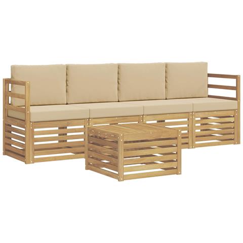 Set di divani da esterno 5 pcs Bianco e Beige Poliestere - Foto 1