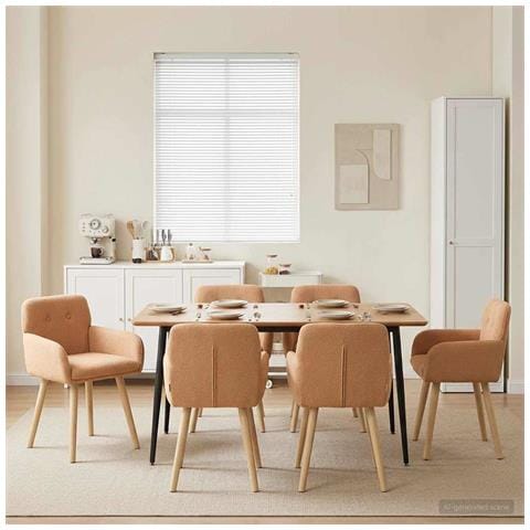 Sedie da pranzo 6 pcs Bouclé Beige 59 x 57 x 85 cm - Foto 2