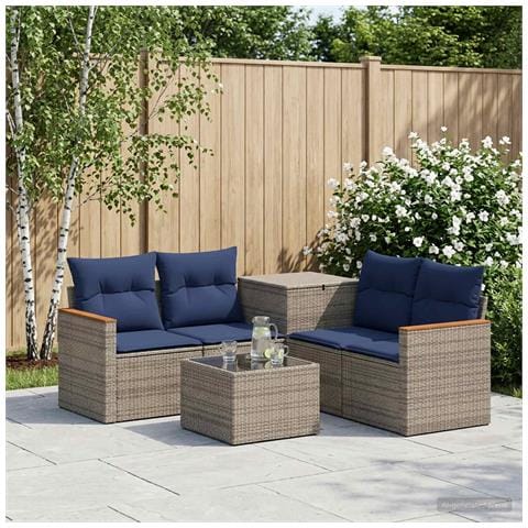 Set di divani 6 pz Grigio e Blu Navy Rattan sintetico e Acciaio - Foto 2