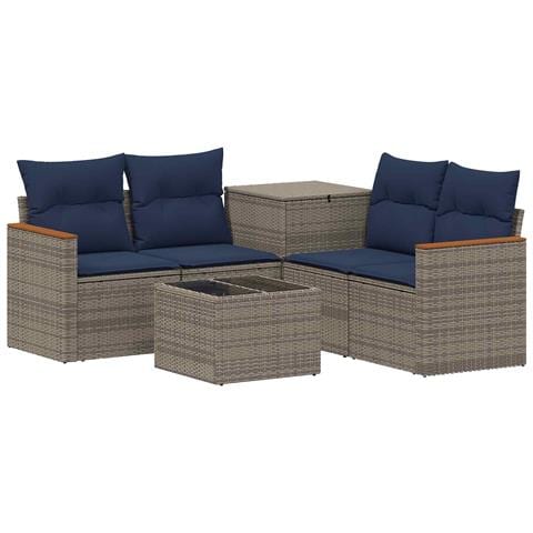 Set di divani 6 pz Grigio e Blu Navy Rattan sintetico e Acciaio - Foto 1