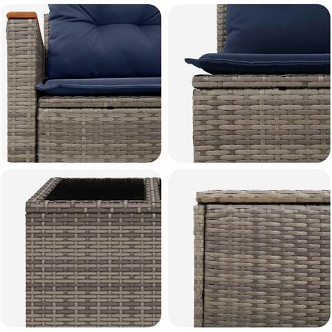 Set di divani 6 pz Grigio e Blu Navy Rattan sintetico e Acciaio - Foto 10