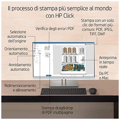 Designjet T650 Stampante Per Grandi Formati da 91 Cm 5Hb10A, Formati Supportati da A4 Ad A0, Velocità 82 Pagine A1 All'Ora, Gigabit Ethernet, Usb Hi-Speed 2.0, Wi-Fi, Garanzia 2 Anni, Nero - Foto 2