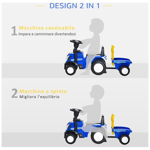 Trattore Per Bambini Cavalcabile Con Rimorchio, Rastrello E Pala 12-36 Mesi - Blu - Foto 2