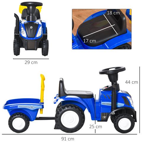 Trattore Per Bambini Cavalcabile Con Rimorchio, Rastrello E Pala 12-36 Mesi - Blu - Foto 6