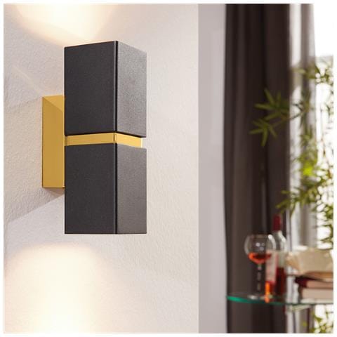 Applique Moderna Passa 2 Luci Acciaio Nero E Oro Diffusori Quadrati - Foto 2