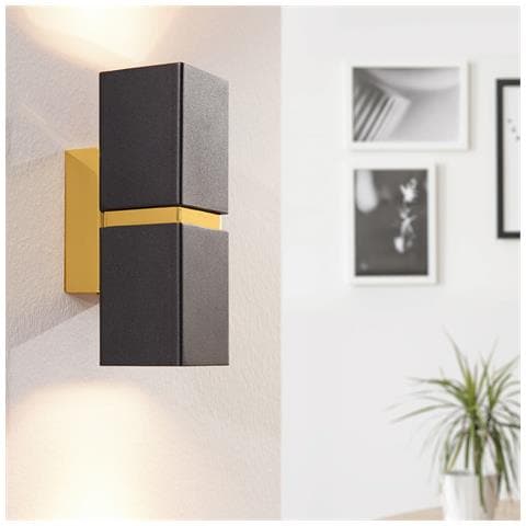 Applique Moderna Passa 2 Luci Acciaio Nero E Oro Diffusori Quadrati - Foto 1