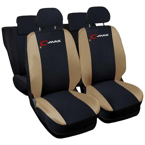 Coprisedili Auto Compatibili Per C-max, Made In Italy, Set Di Copri Sedili Anteriori E Posteriori Con Copri Poggiatesta Incluso, Tessuto Poliestere, Colore - Nero \beige - Foto 1