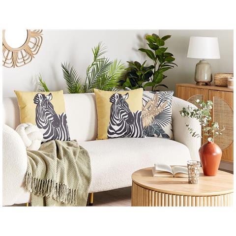 Set Di 2 Cuscini Manketti 45 X 45 Cm Giallo Trama Animale - Foto 1