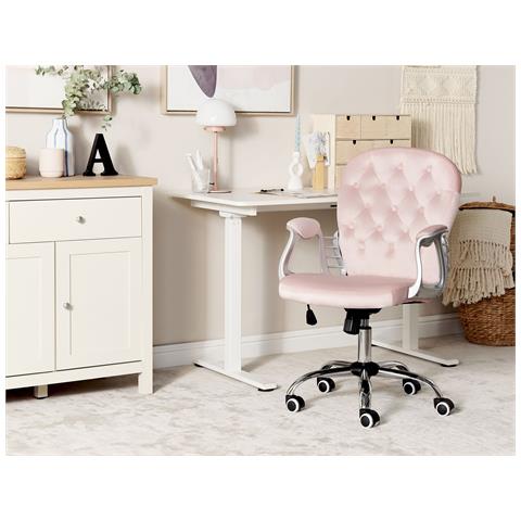 Sedia Da Scrivania Princess Velluto Rosa Pastello - Foto 1