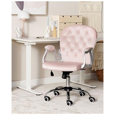 Sedia Da Scrivania Princess Velluto Rosa Pastello - Foto 8