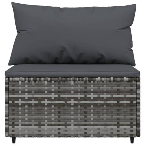 Divano Centrale Da Giardino Con Cuscini In Polyrattan Grigio - Foto 2