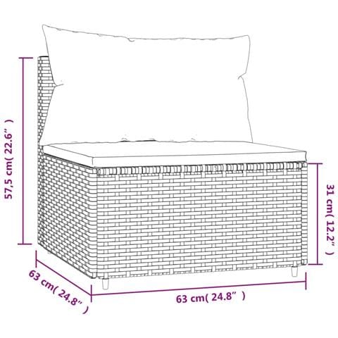 Divano Centrale Da Giardino Con Cuscini In Polyrattan Grigio - Foto 6