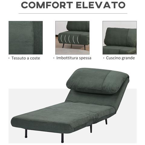 Poltrona Letto 2 In 1 Singola, Schienale Regolabile Su 3 Livelli E Imbottito, Struttura In Legno E Acciaio - Foto 6