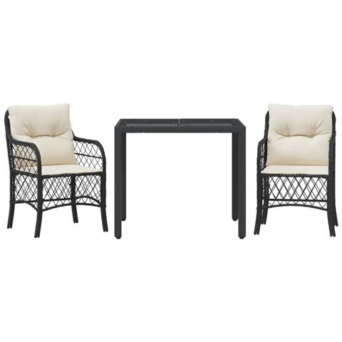 Set da Bistrò 3 pz con Cuscini Nero in Polyrattan - Foto 1